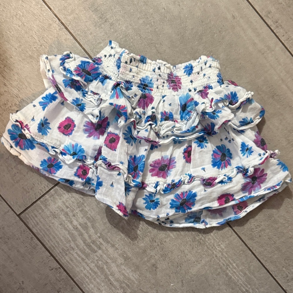 LoveShackFancy White Skirt with Blue and Purple Floral